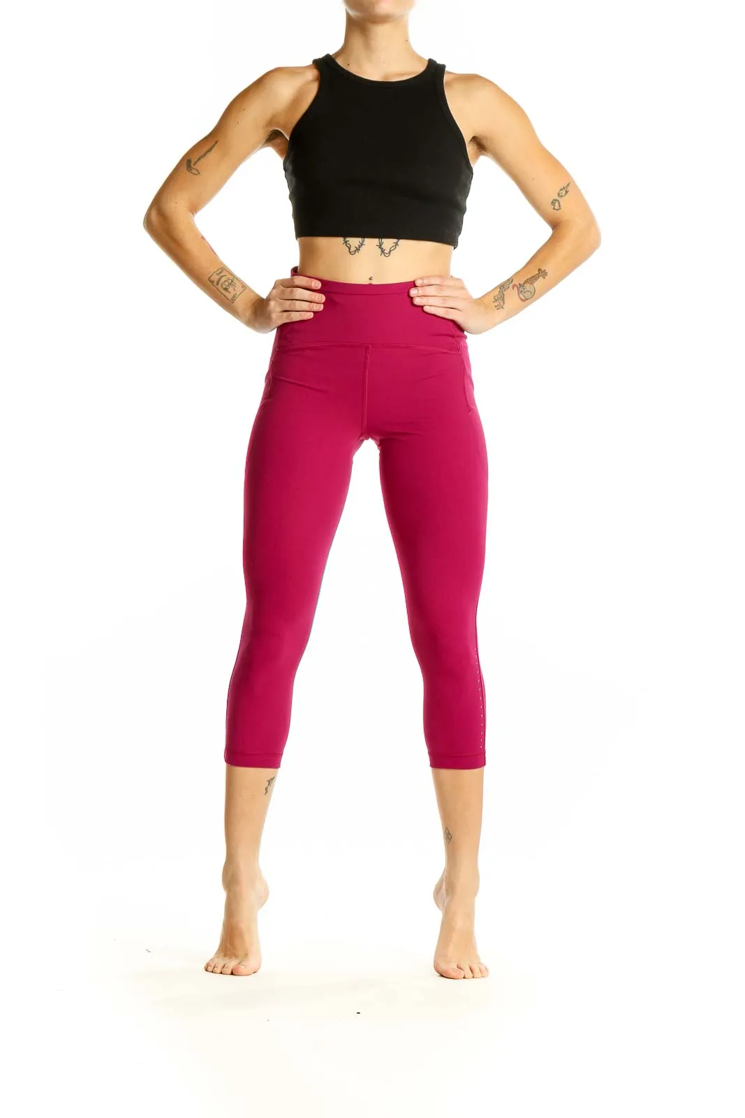 Burgundy High-Waisted Capri Leggings