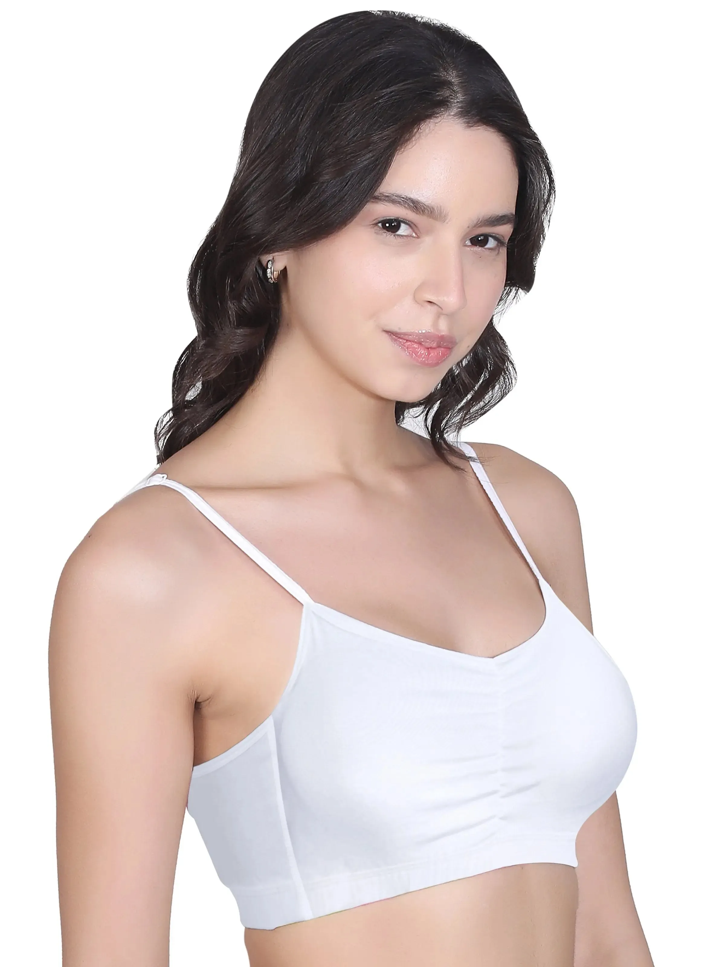 D'chica Thin Strap Cotton Padded Sports Bra for Women | White Sports Bra with Removable Pads, Elasticated Underband, and Full Coverage | Includes Adjustable Low Back Bra Converter - Pack of 2
