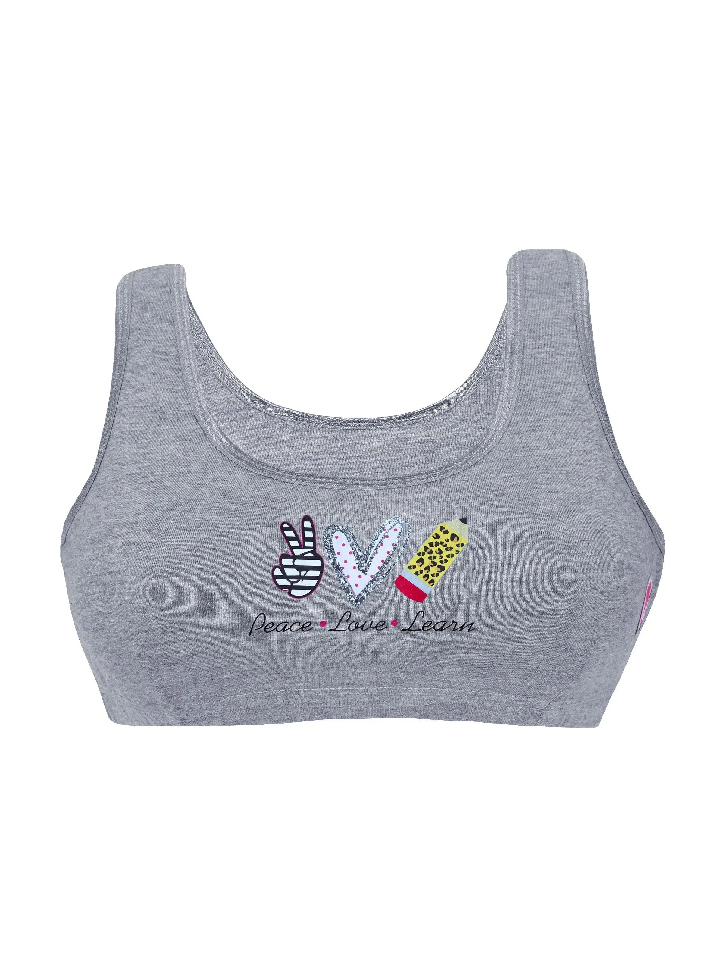 Double-layer Broad Strap Cotton Sports Bra | Non Padded Beginner Bra | Love & Peace Printed Bra
