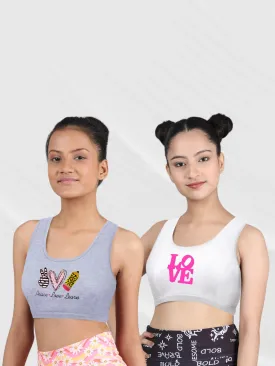 Double-layer Broad Strap Cotton Sports Bra | Non Padded Beginner Bra | Love & Peace Printed Bra