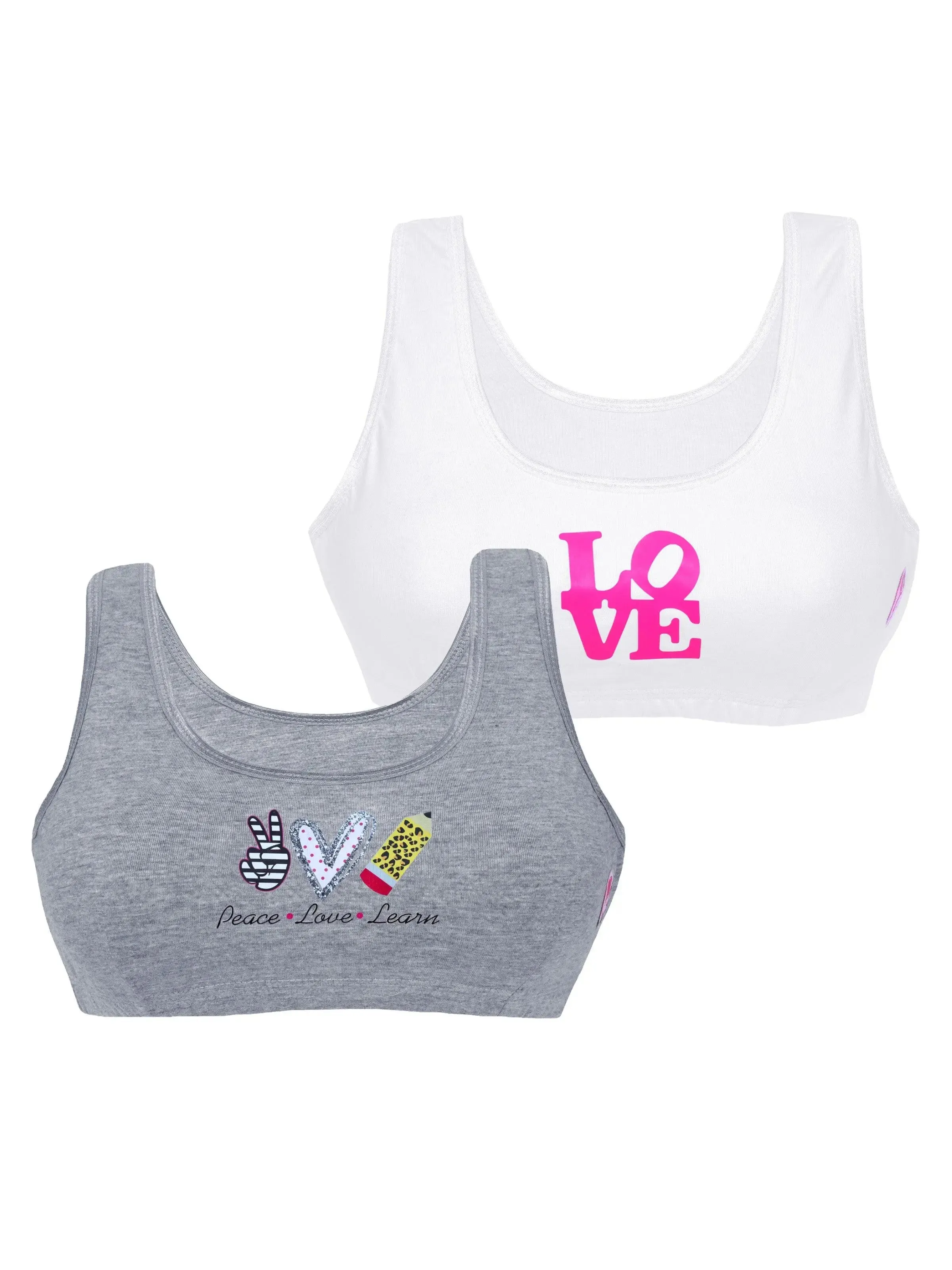 Double-layer Broad Strap Cotton Sports Bra | Non Padded Beginner Bra | Love & Peace Printed Bra
