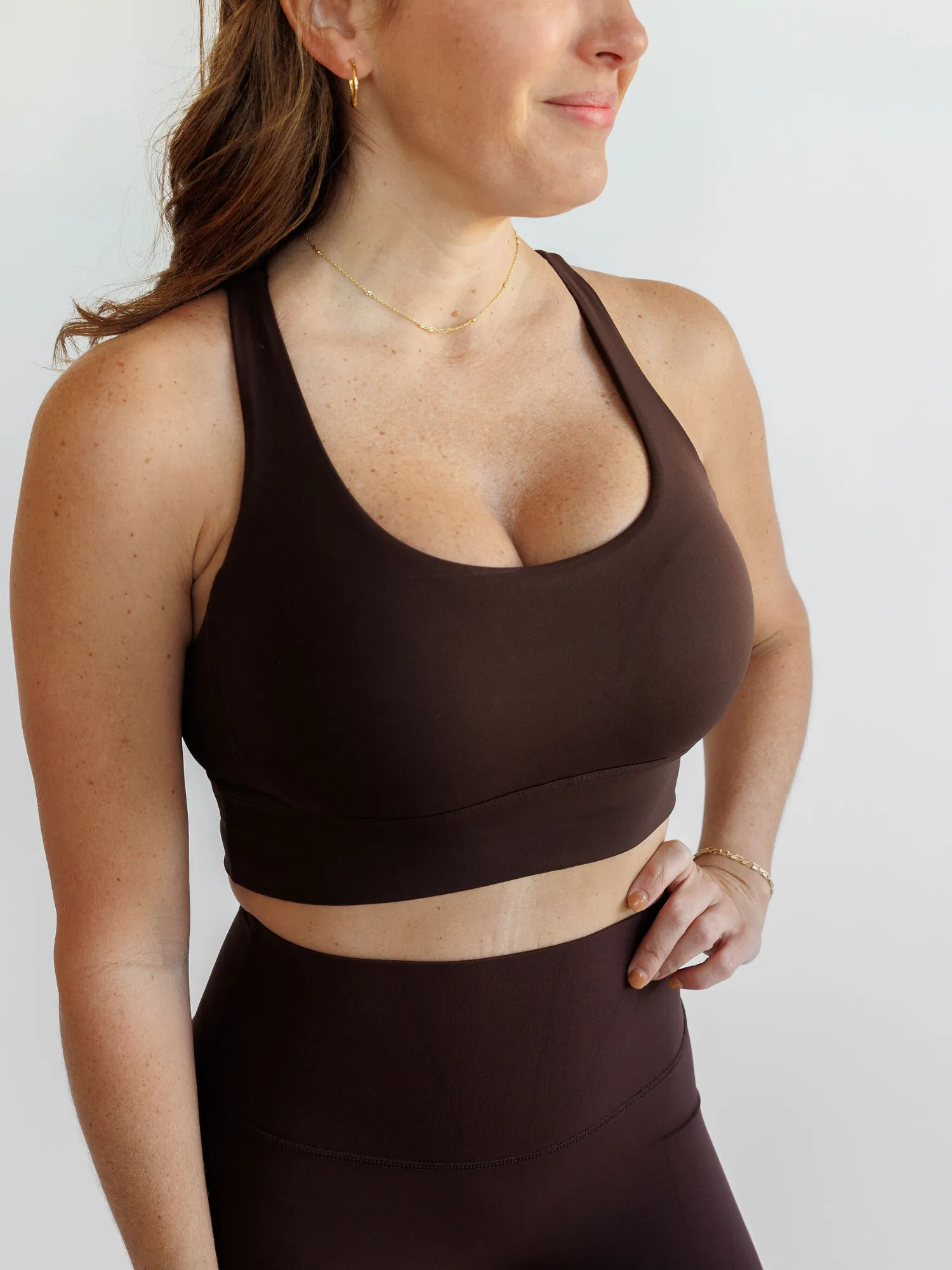 Espresso "Amelia" Strappy Back Sports Bra