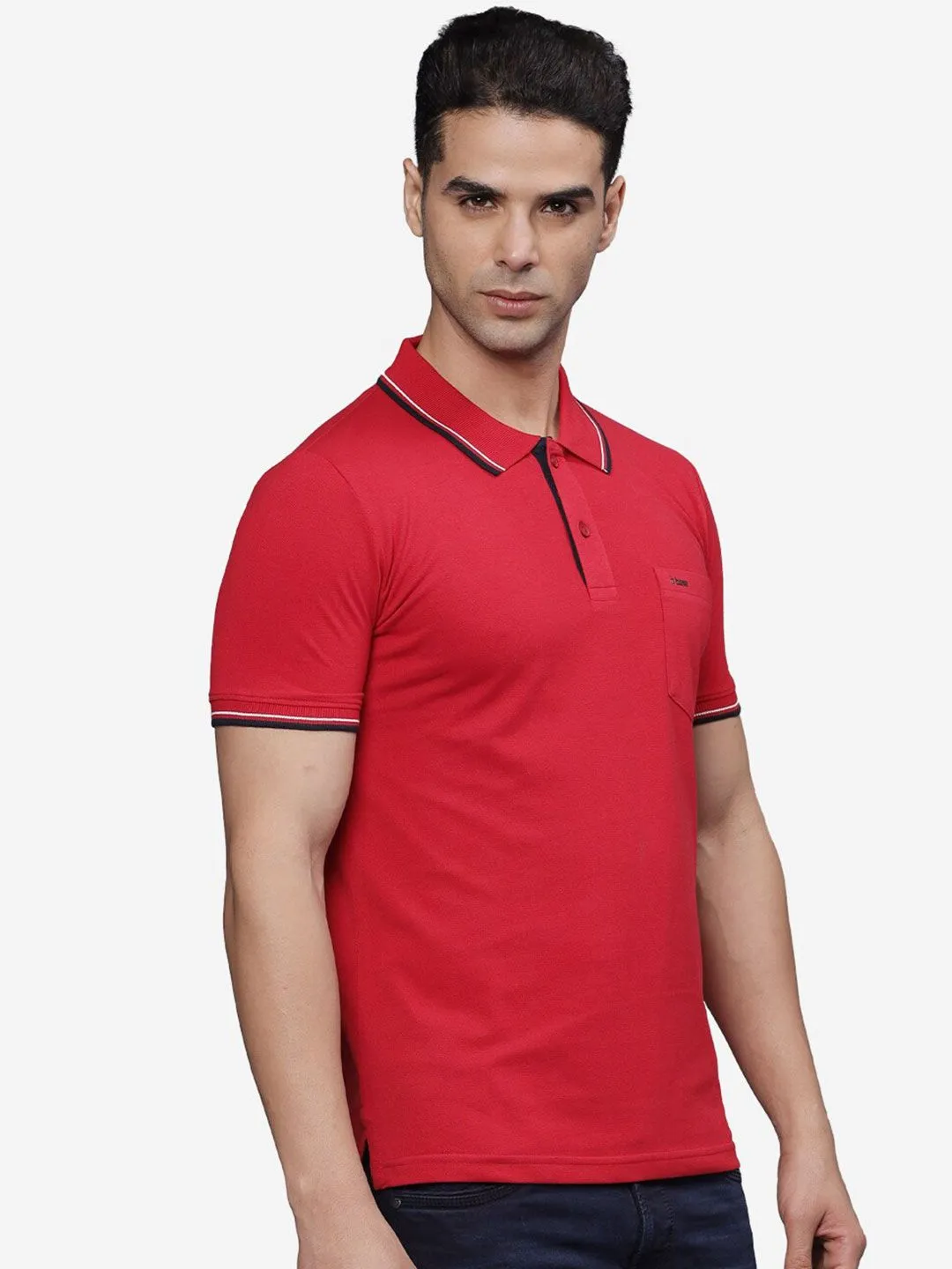 Half Sleeve Broken White Polo Collar T-Shirt With Chest Pocket