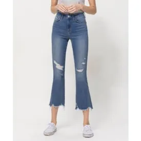 High Rise Distressed Crop Flare Jeans