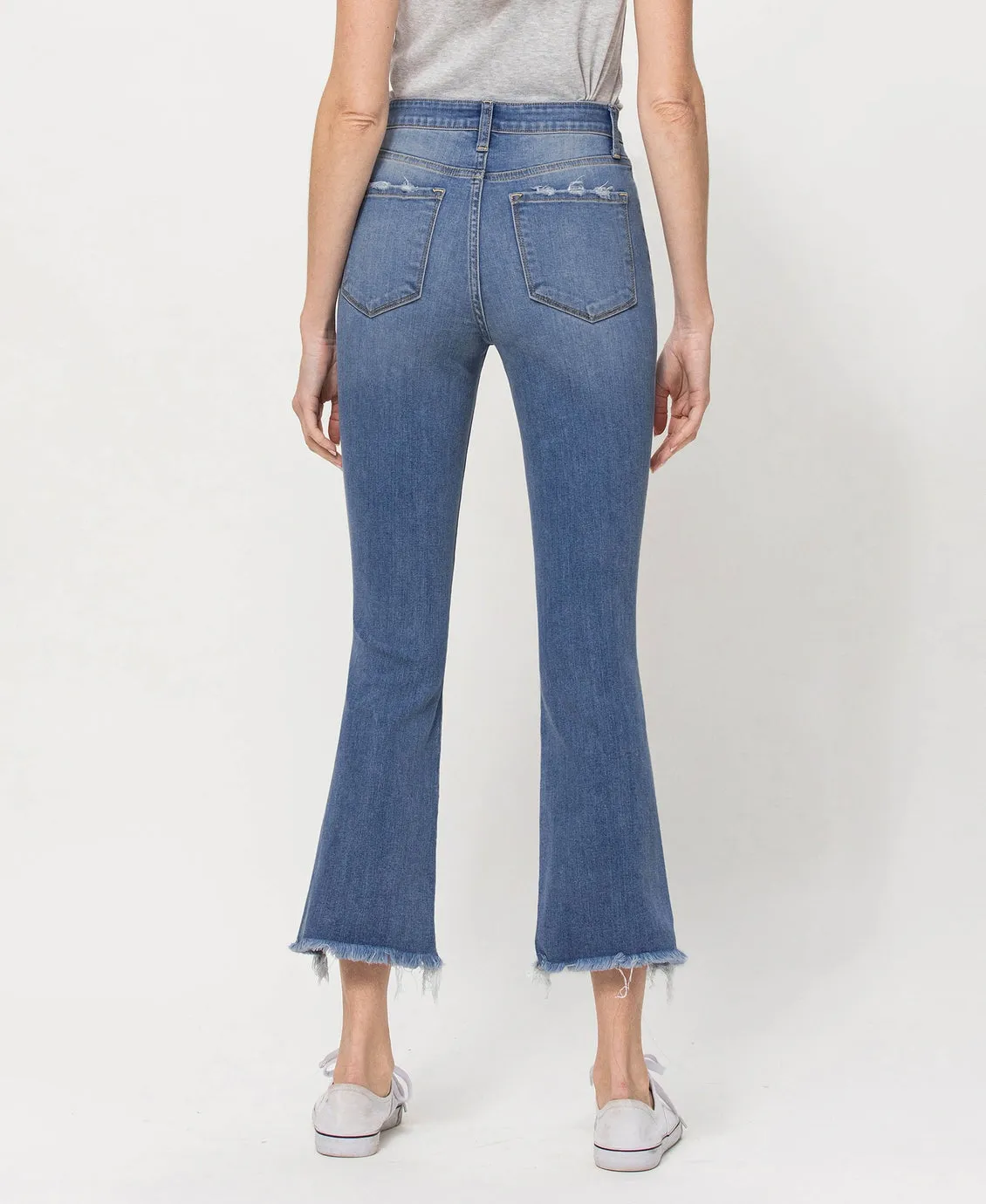 High Rise Distressed Crop Flare Jeans