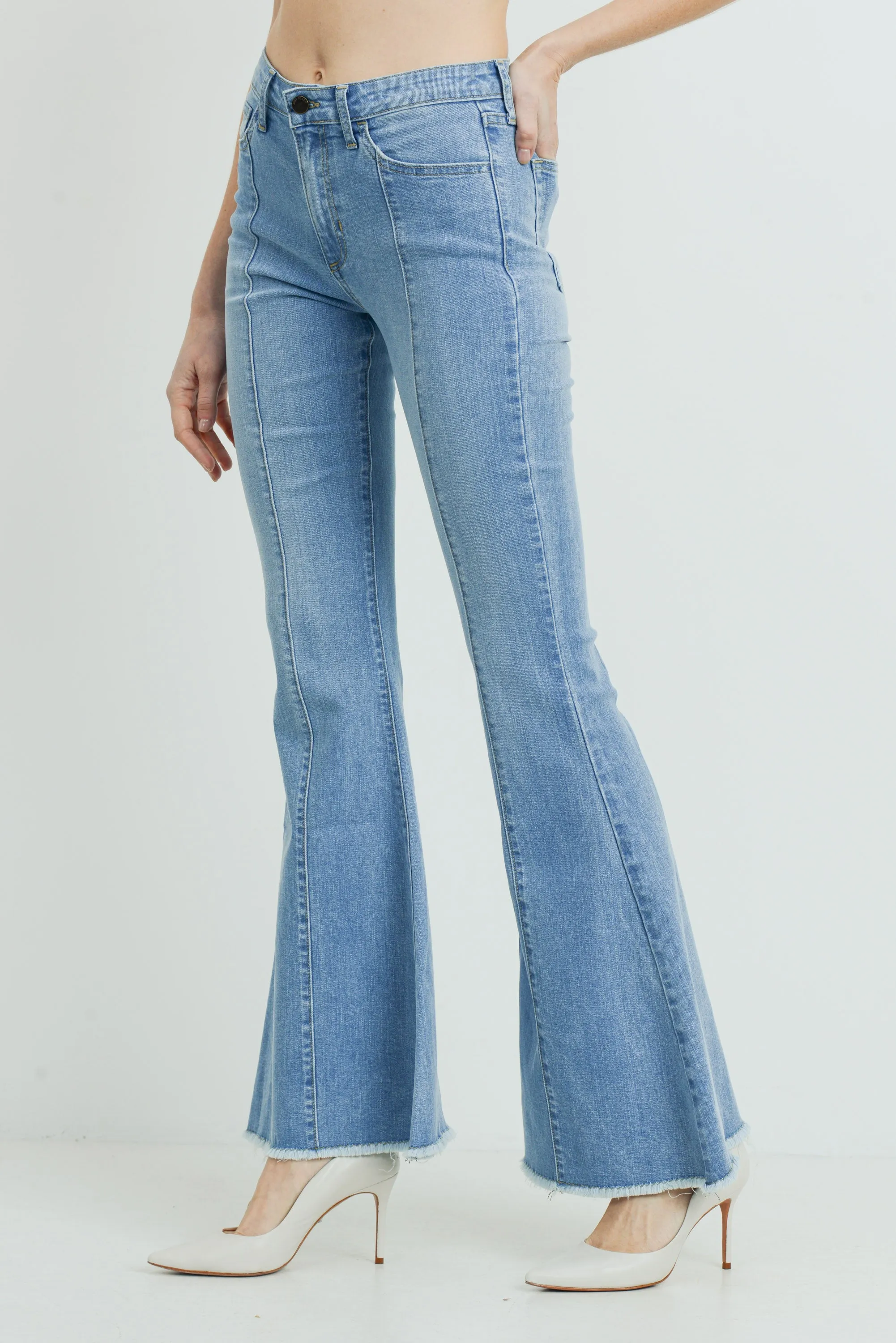High Rise Frayed Flare Denim Jean