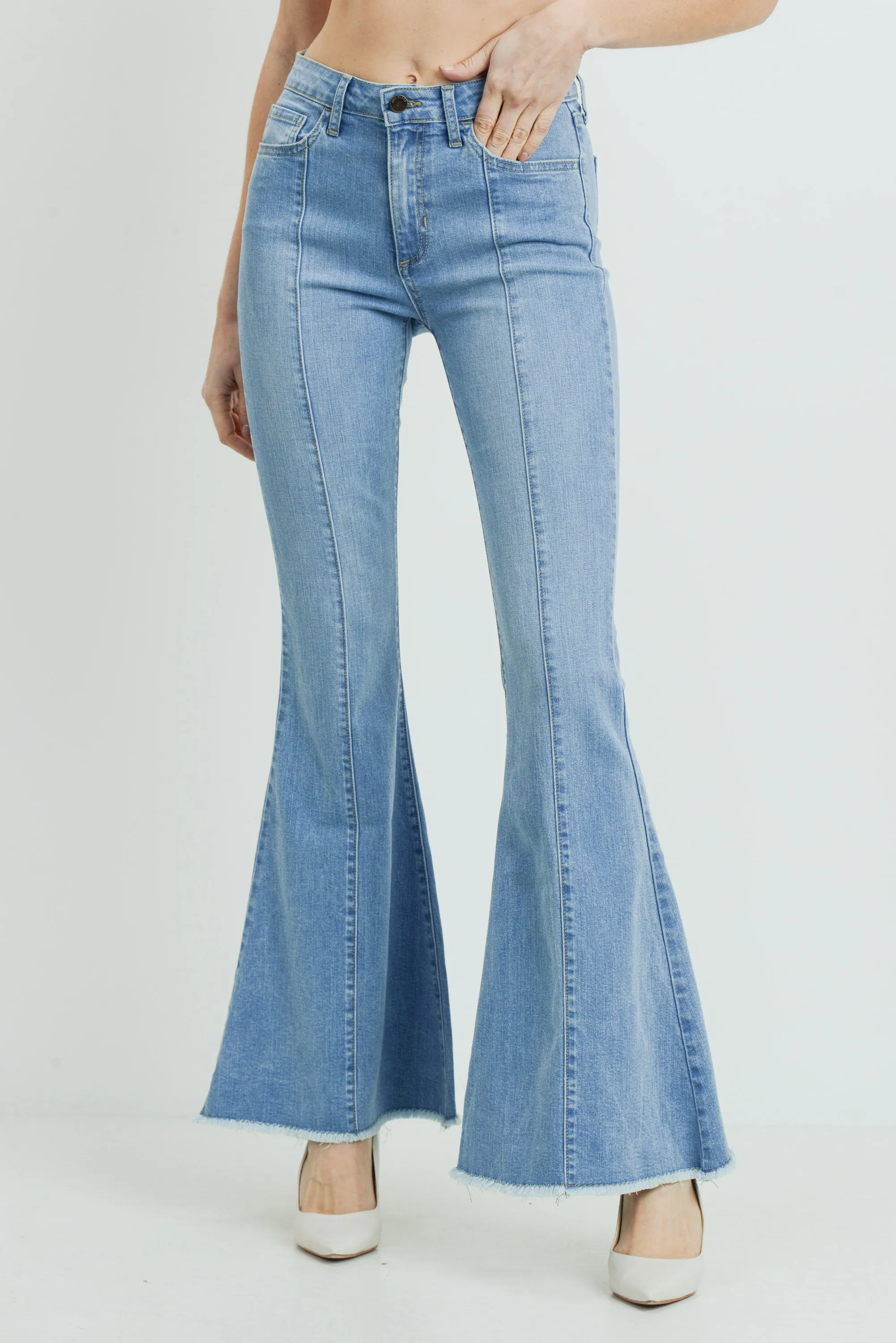 High Rise Frayed Flare Denim Jean