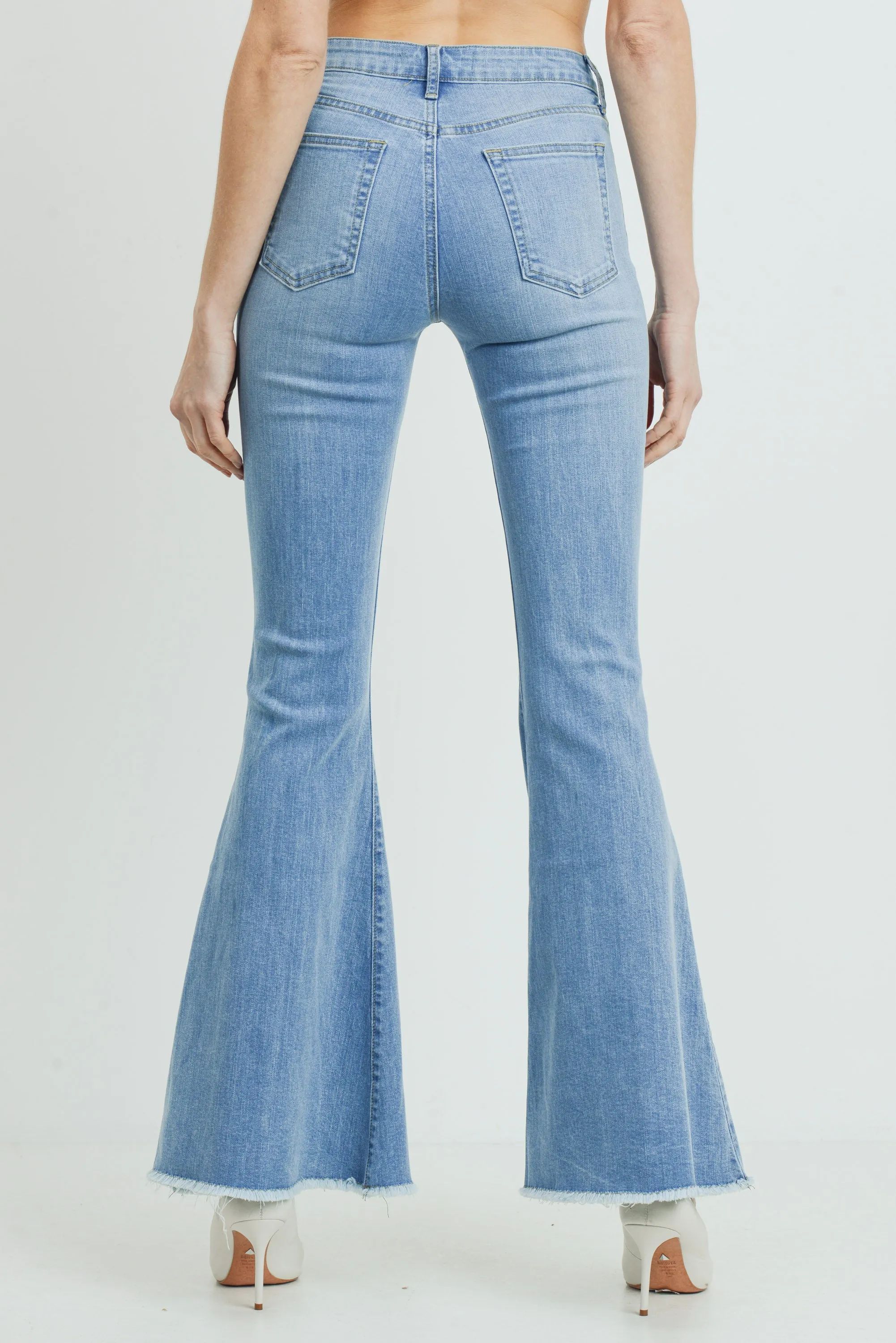 High Rise Frayed Flare Denim Jean