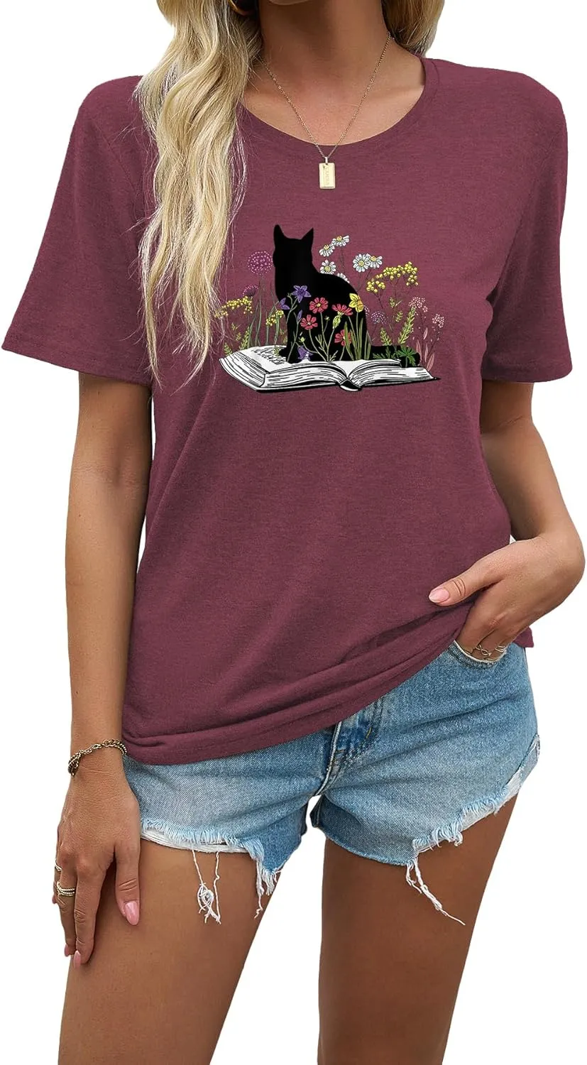 J&DHUASHA Women's T-Shirt Short Sleeve Crewneck Graphic Tees Printed Casual Summer Tops