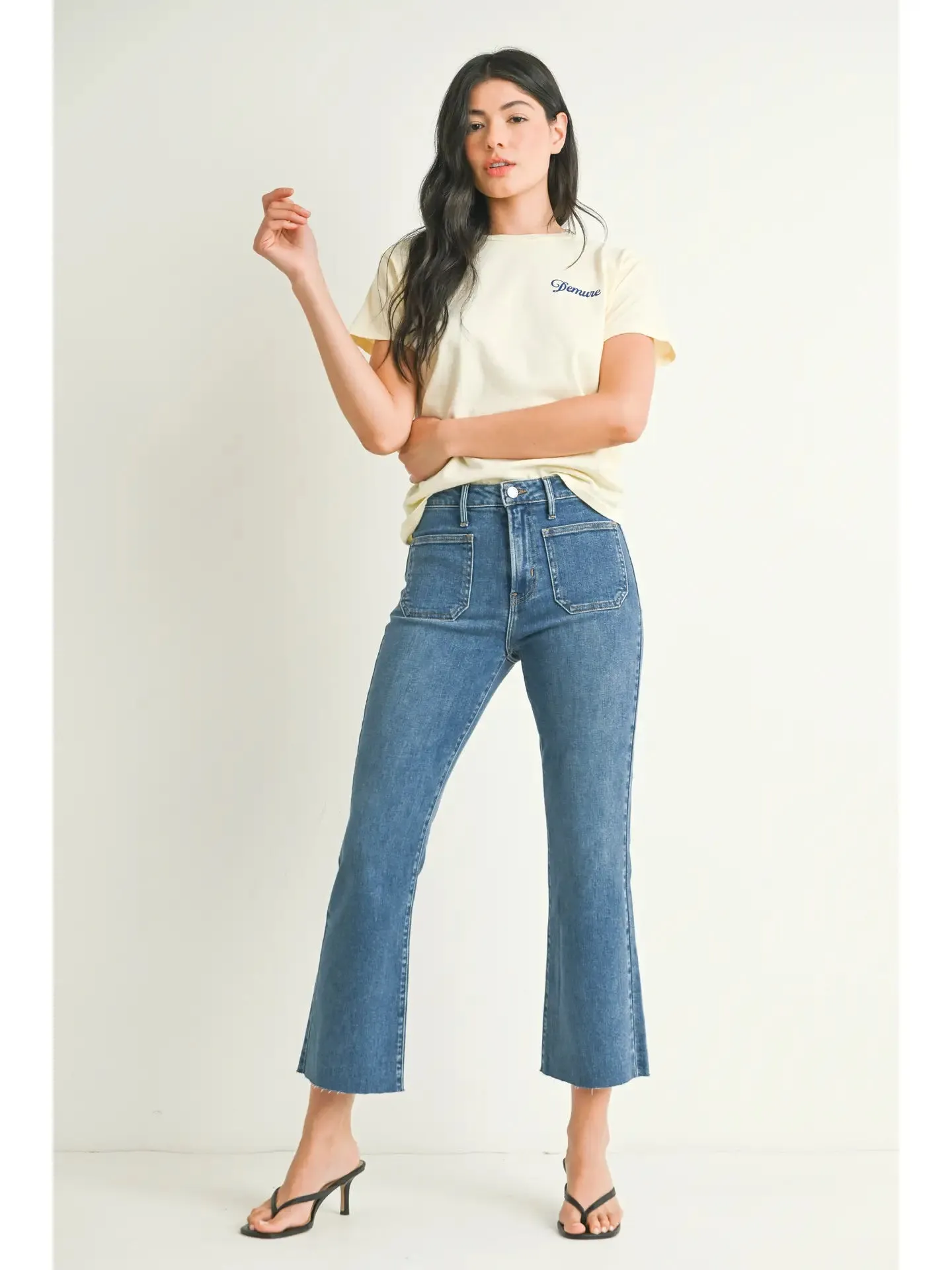 Just Black Denim Patch Pocket Cropped Flare
