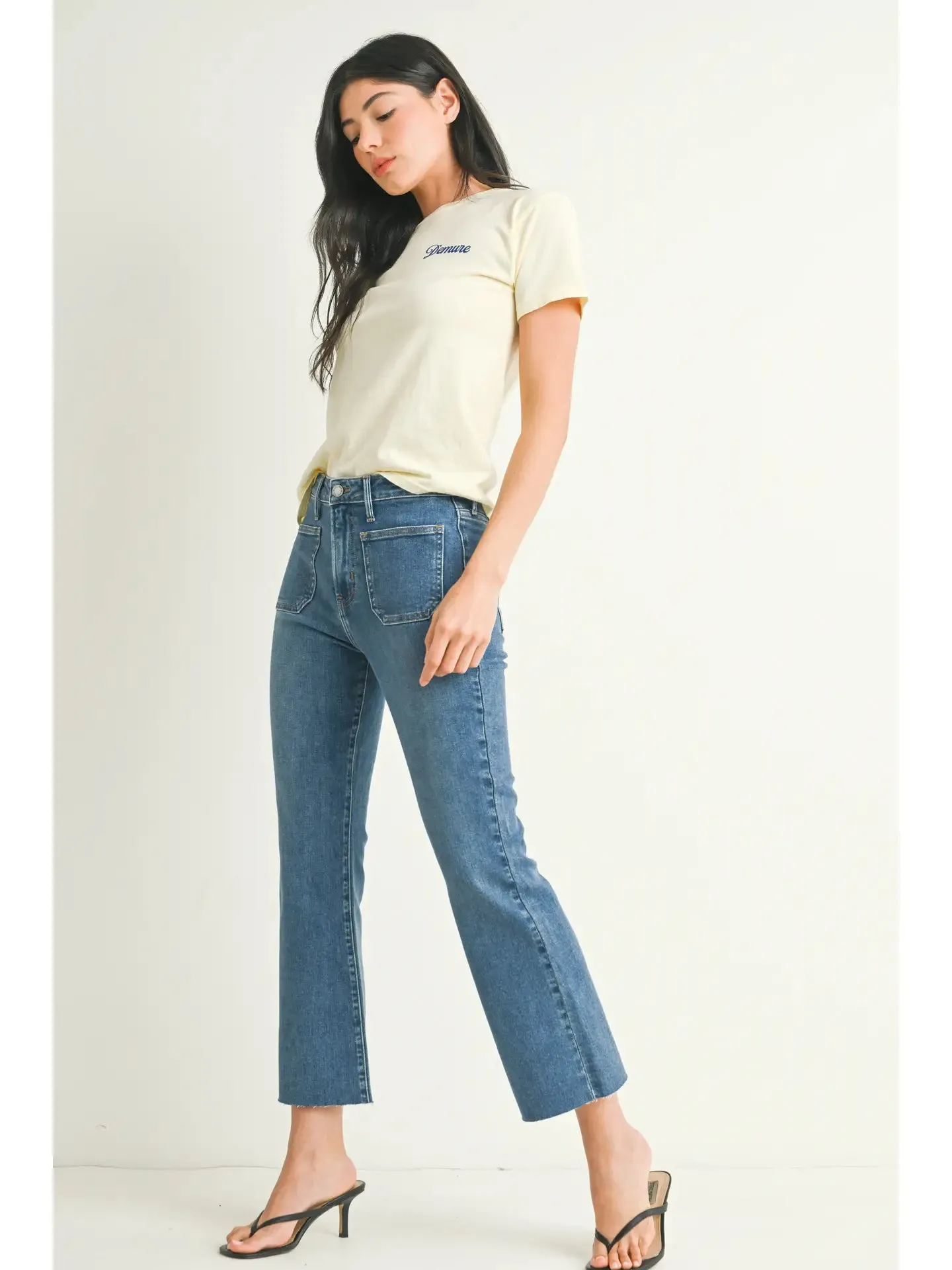 Just Black Denim Patch Pocket Cropped Flare
