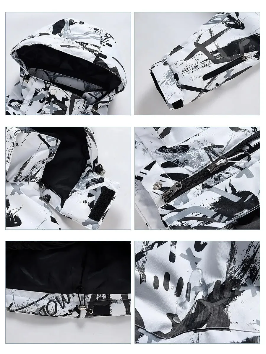 Men Graffiti Print Ski Jacket 2025 Winter Insulated Snow Coat