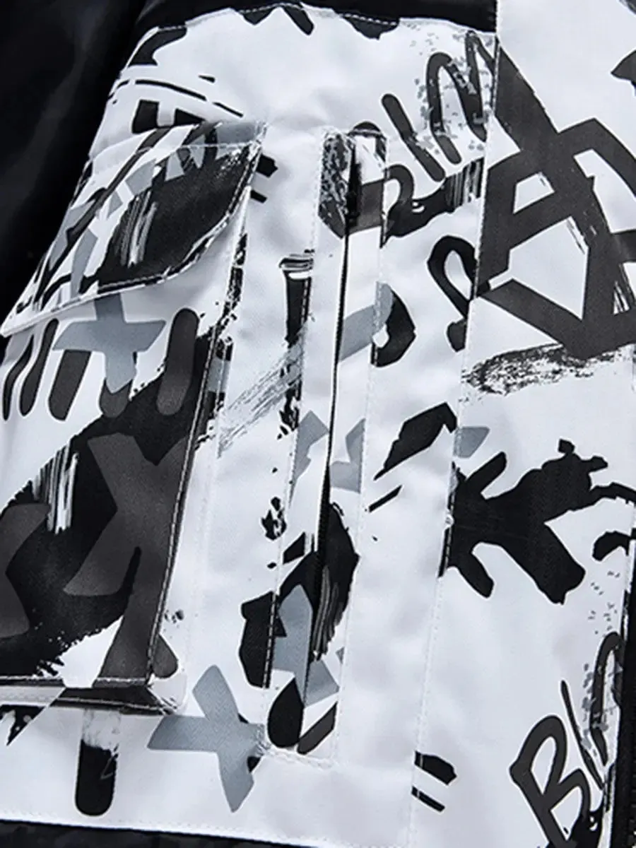 Men Graffiti Print Ski Jacket 2025 Winter Insulated Snow Coat