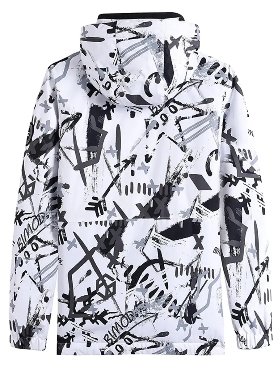 Men Graffiti Print Ski Jacket 2025 Winter Insulated Snow Coat
