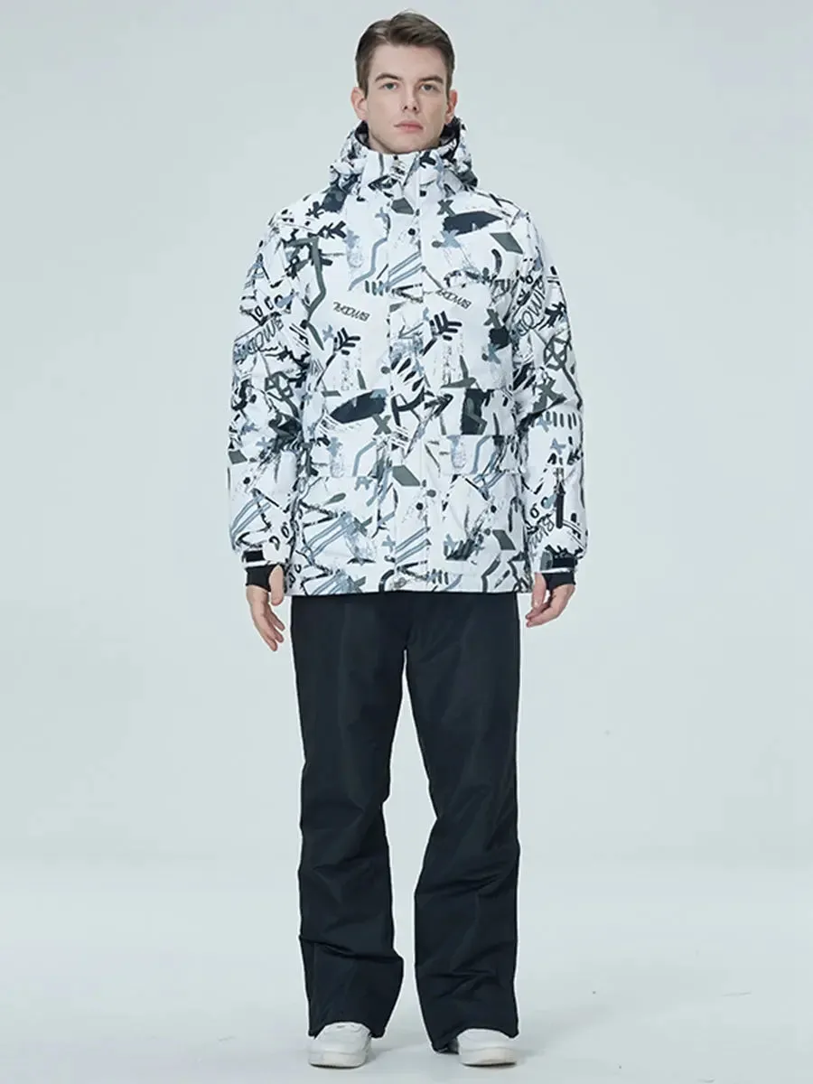 Men Graffiti Print Ski Jacket 2025 Winter Insulated Snow Coat