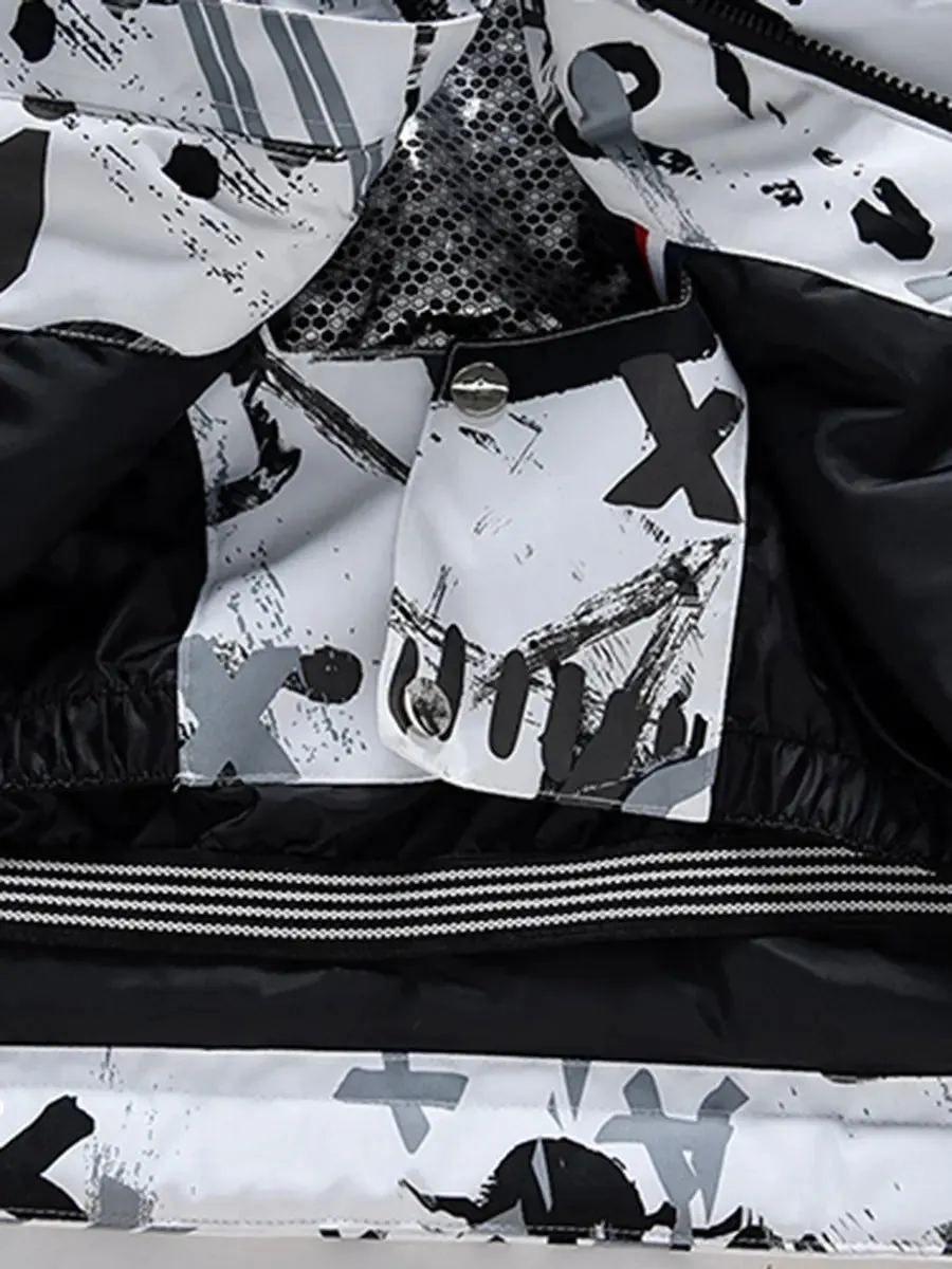 Men Graffiti Print Ski Jacket 2025 Winter Insulated Snow Coat