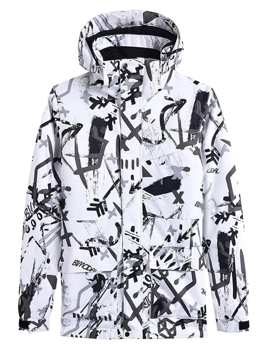 Men Graffiti Print Ski Jacket 2025 Winter Insulated Snow Coat