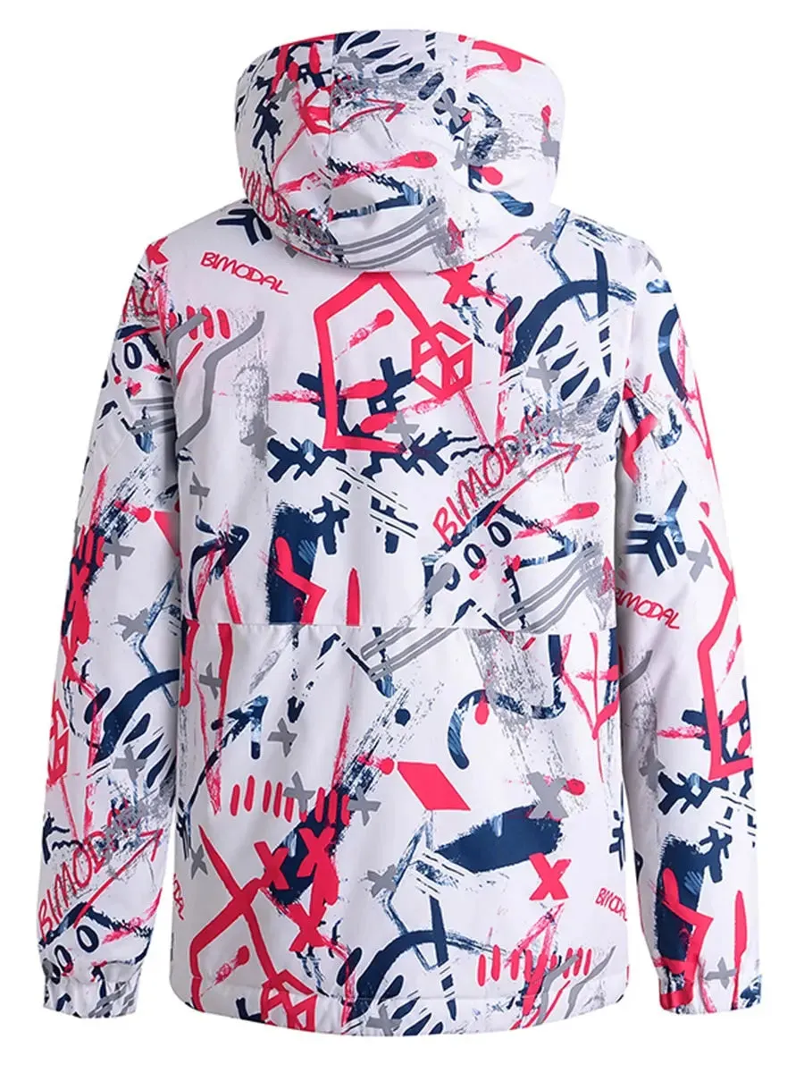 Men Graffiti Print Ski Jacket 2025 Winter Insulated Snow Coat