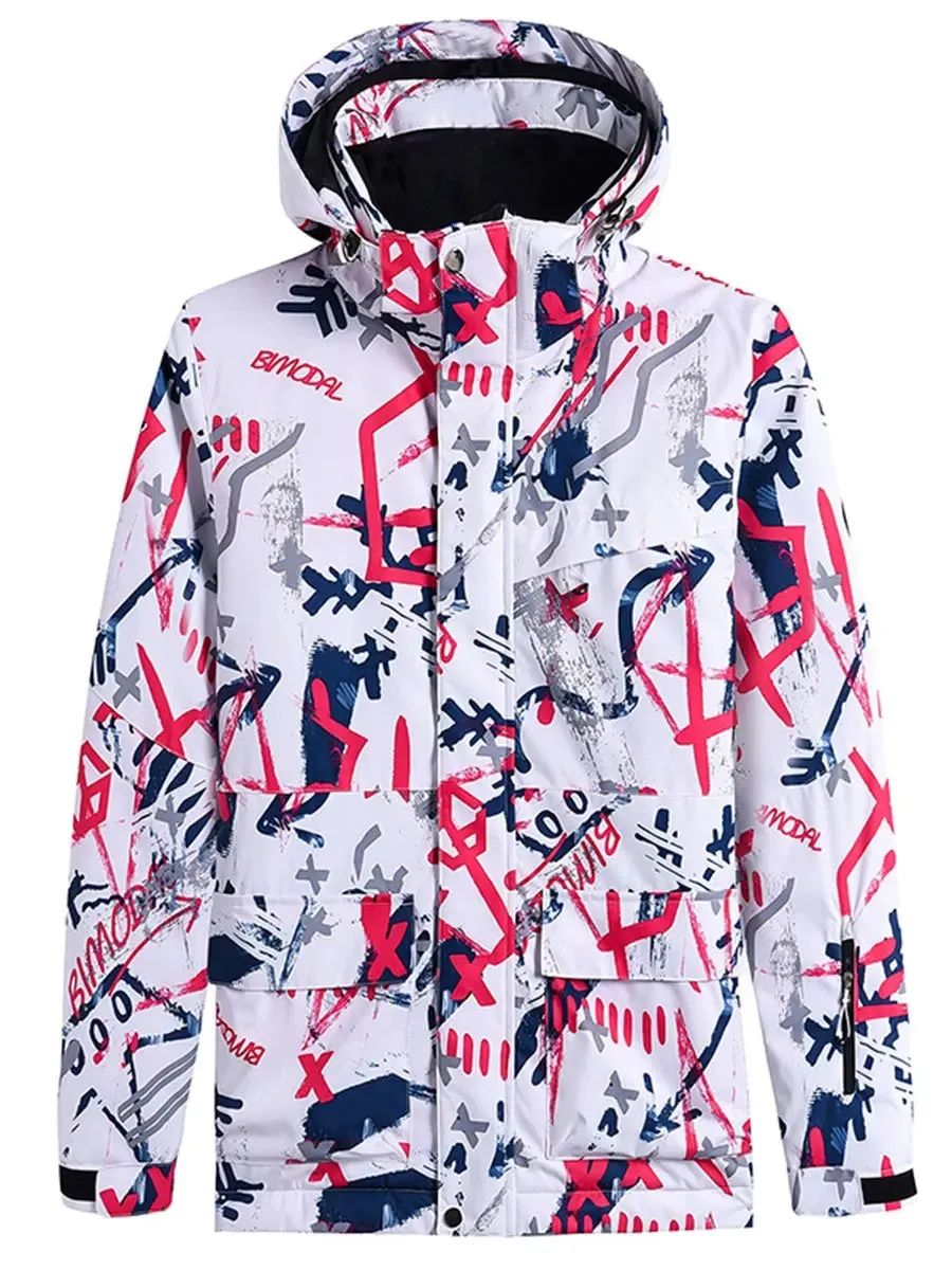 Men Graffiti Print Ski Jacket 2025 Winter Insulated Snow Coat