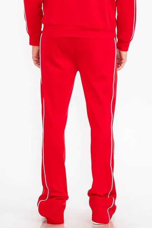 Mens Red Side Pipe Stacked Flare Pants