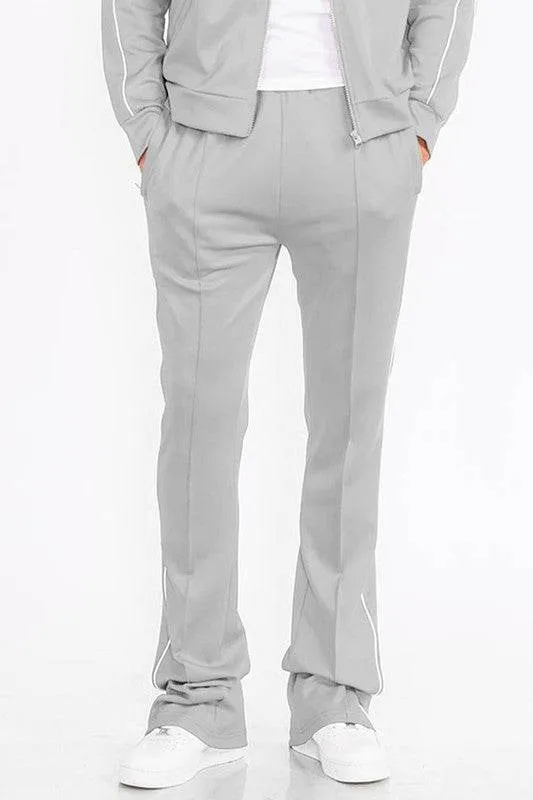 Mens Red Side Pipe Stacked Flare Pants