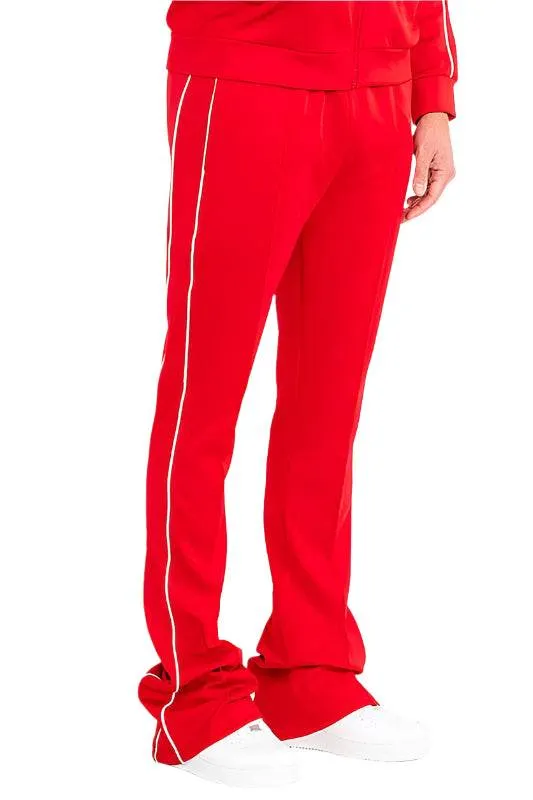 Mens Red Side Pipe Stacked Flare Pants
