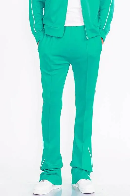 Mens Red Side Pipe Stacked Flare Pants