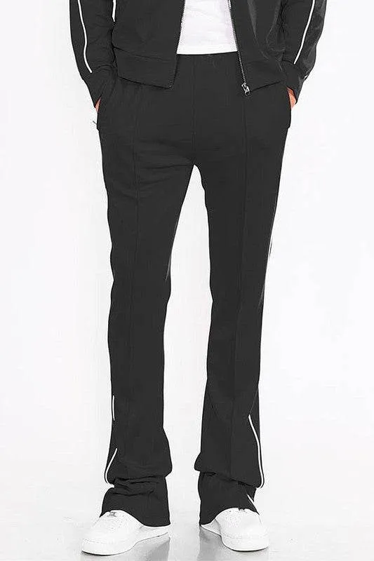 Mens Red Side Pipe Stacked Flare Pants