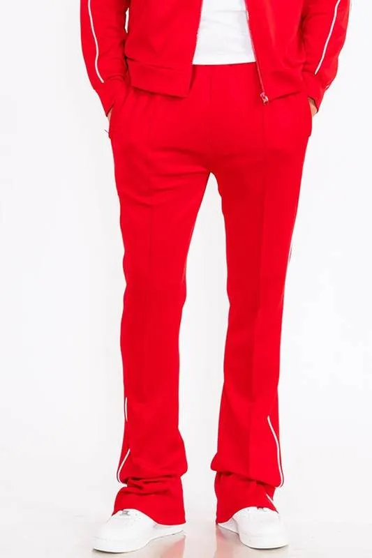 Mens Red Side Pipe Stacked Flare Pants