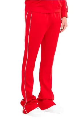 Mens Red Side Pipe Stacked Flare Pants