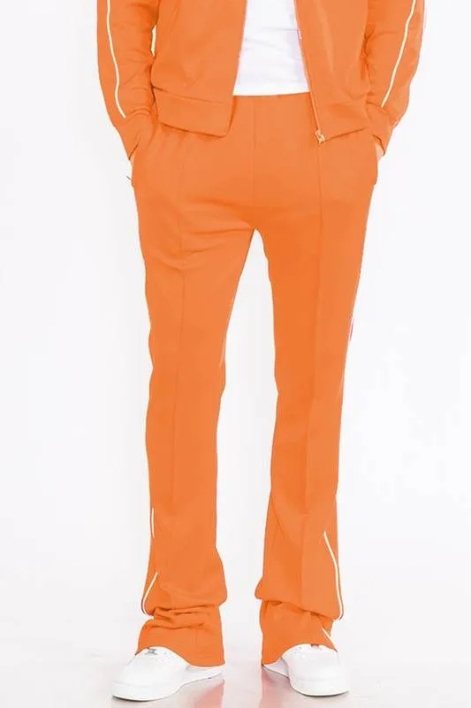 Mens Red Side Pipe Stacked Flare Pants