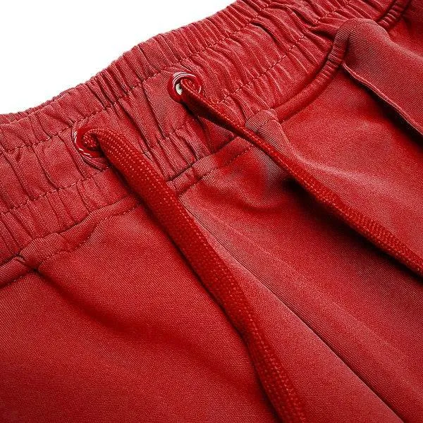 Mens Red Side Pipe Stacked Flare Pants