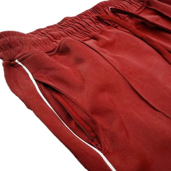 Mens Red Side Pipe Stacked Flare Pants