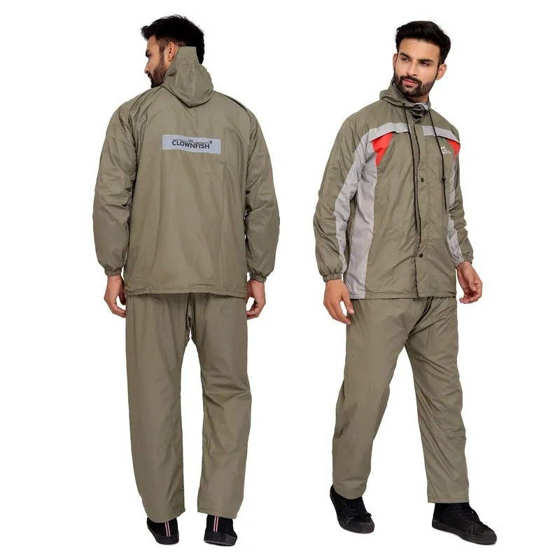 Men's Reversible Waterproof Nylon Raincoat with Reflector Logo | Set of Top and Bottom | Large | Mehendi