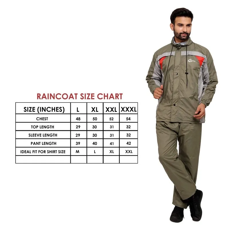 Men's Reversible Waterproof Nylon Raincoat with Reflector Logo | Set of Top and Bottom | Large | Mehendi