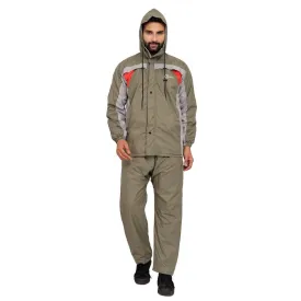 Men's Reversible Waterproof Nylon Raincoat with Reflector Logo | Set of Top and Bottom | Large | Mehendi