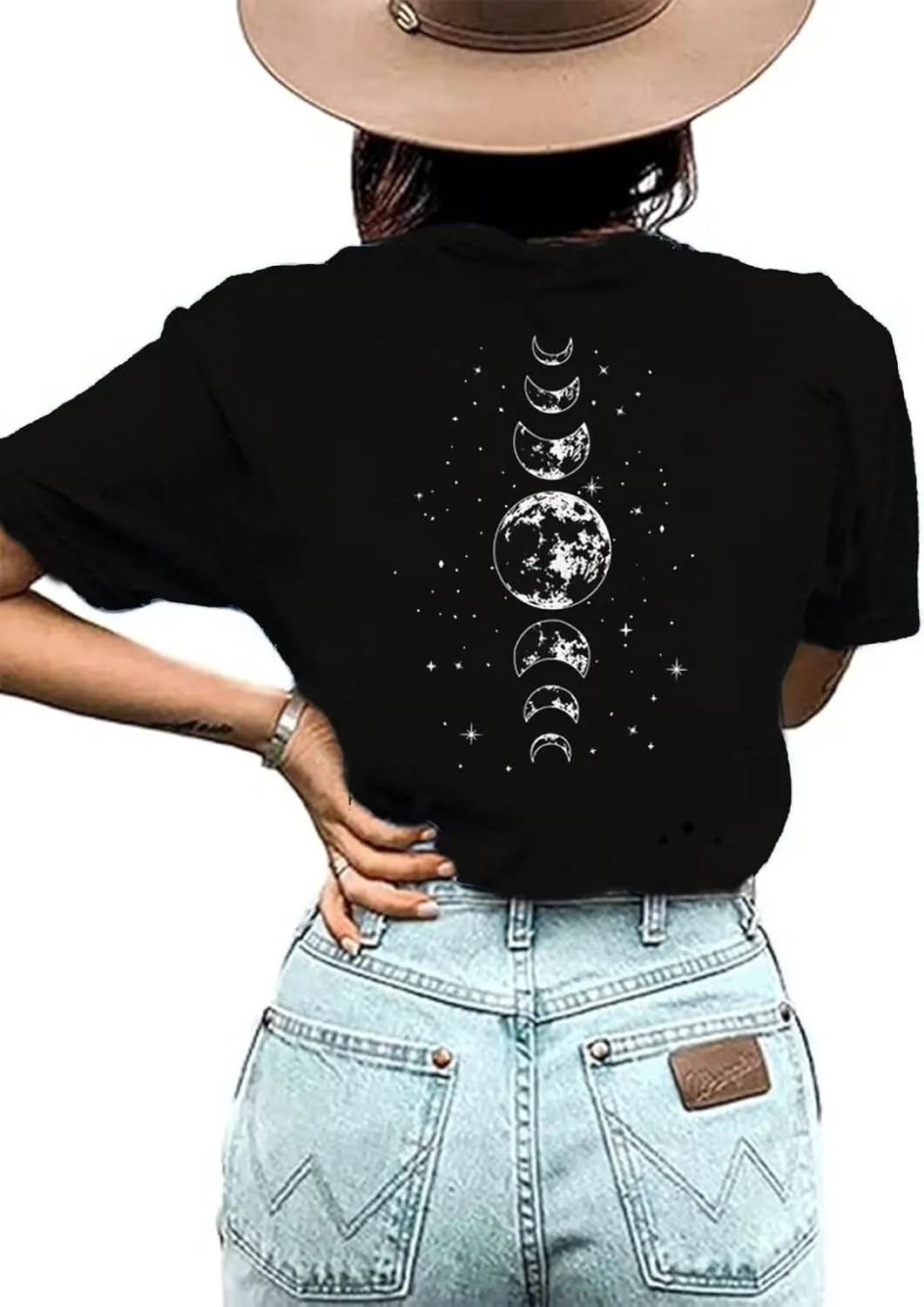 Moon and Sun Shirts for Women Vintage Graphic Tshirt Mountain Hiking Short Sleeve Tees Vacation Funny Shirt