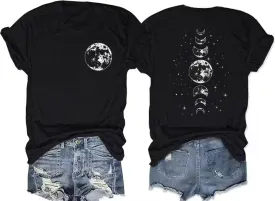 Moon and Sun Shirts for Women Vintage Graphic Tshirt Mountain Hiking Short Sleeve Tees Vacation Funny Shirt