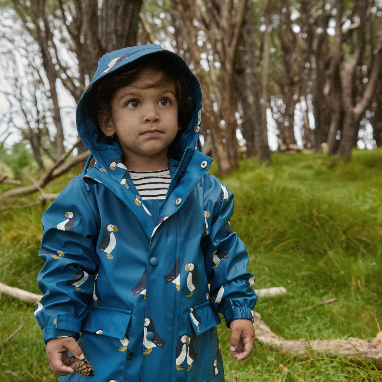 Nature Baby Raincoat - Puffin Teal Print