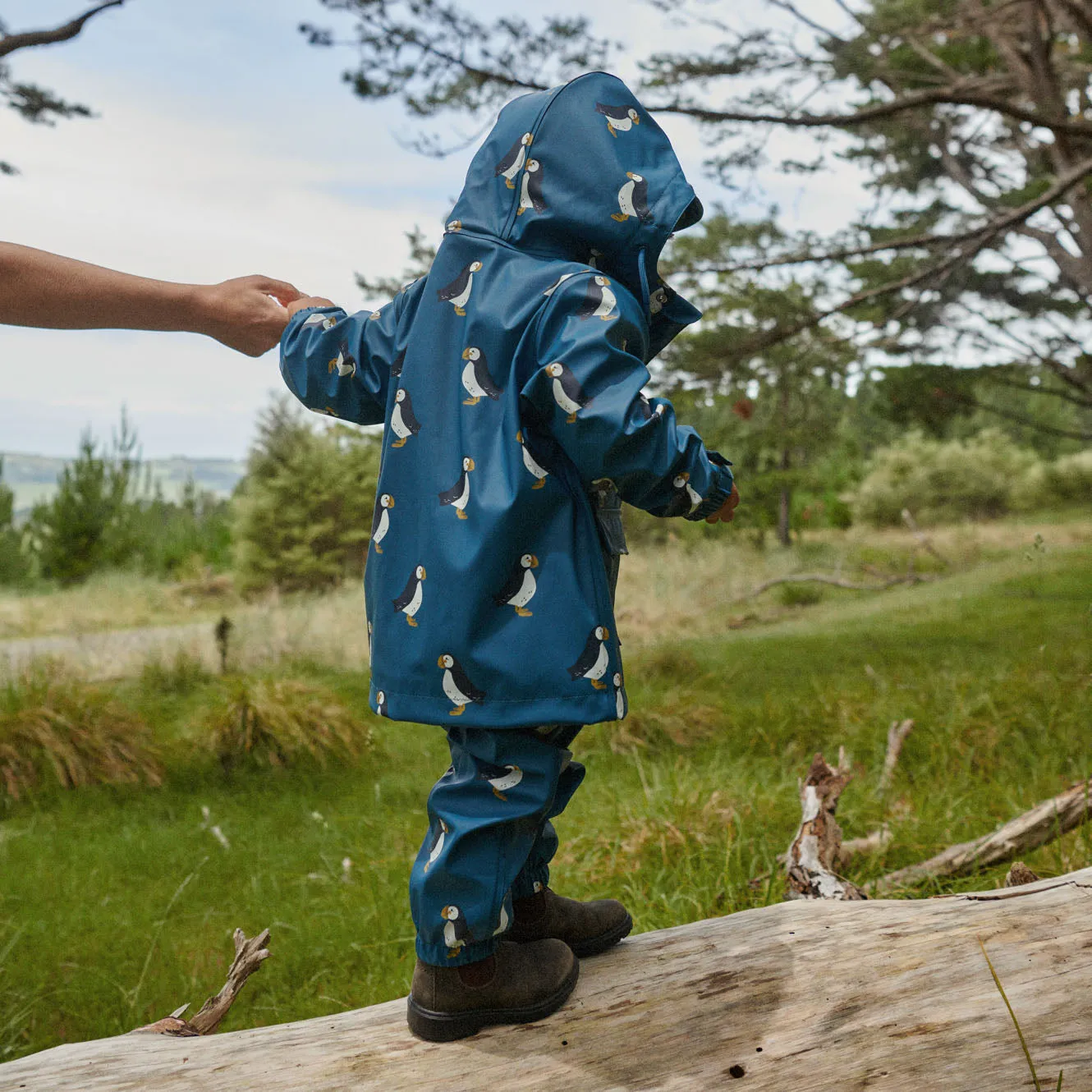 Nature Baby Raincoat - Puffin Teal Print