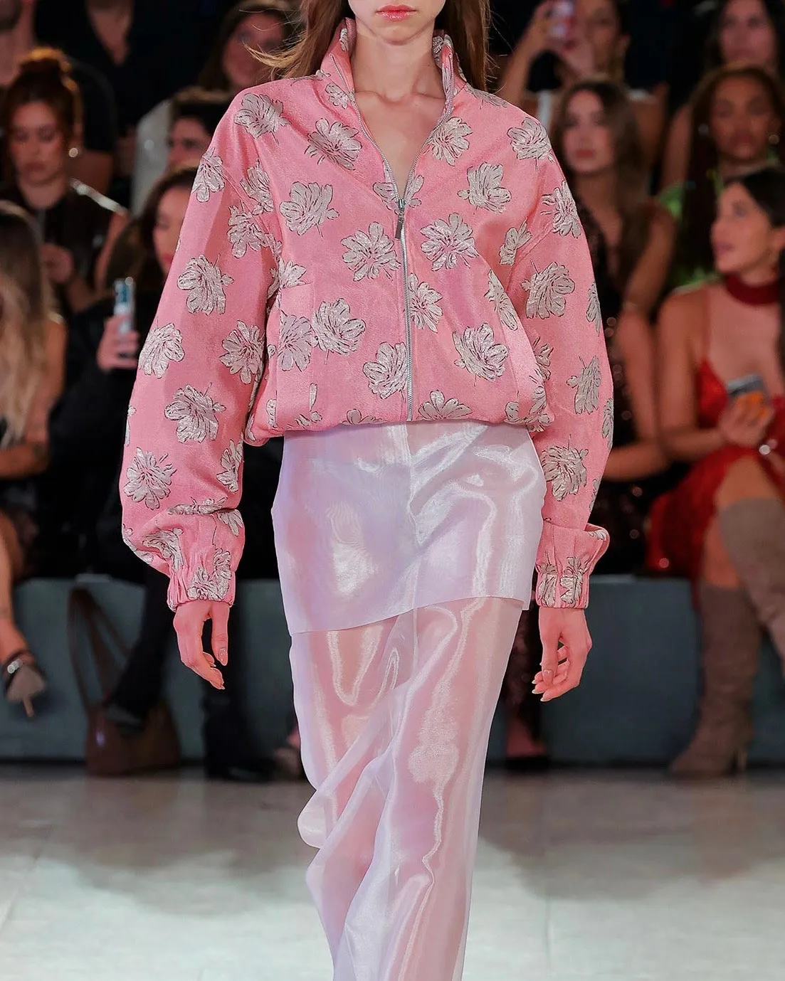 Pink Floral Jacquard Bomber Jacket