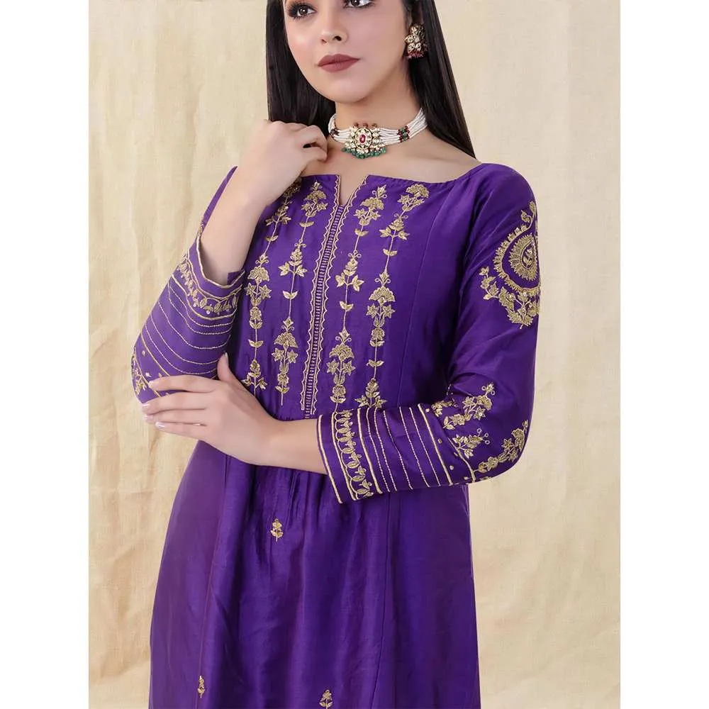 Priya Chaudhary Purple Embroidered Kurta and Palazzo (Set of 2)