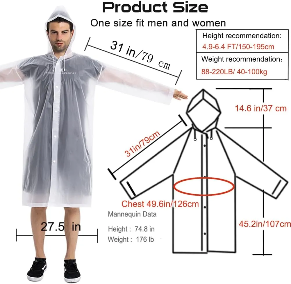 Rain Coats (2 Pack) - Reusable EVA Rain Ponchos for Adults Rain Jackets Raincoats for Men Women