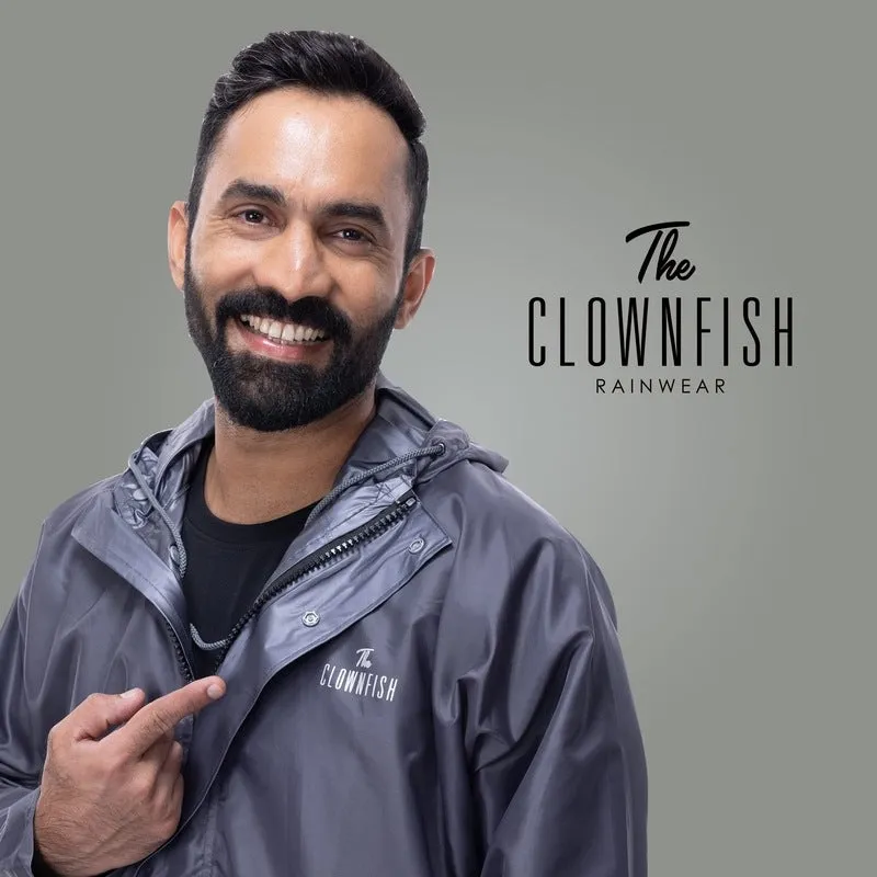 The Clownfish Charles Series Men's Waterproof Polyester Raincoat with Hood and Reflector Logo at Back. Expandable Back For Backpack Holding. Set of Top and Bottom. Printed Plastic Pouch with Rope ( Black, Large)