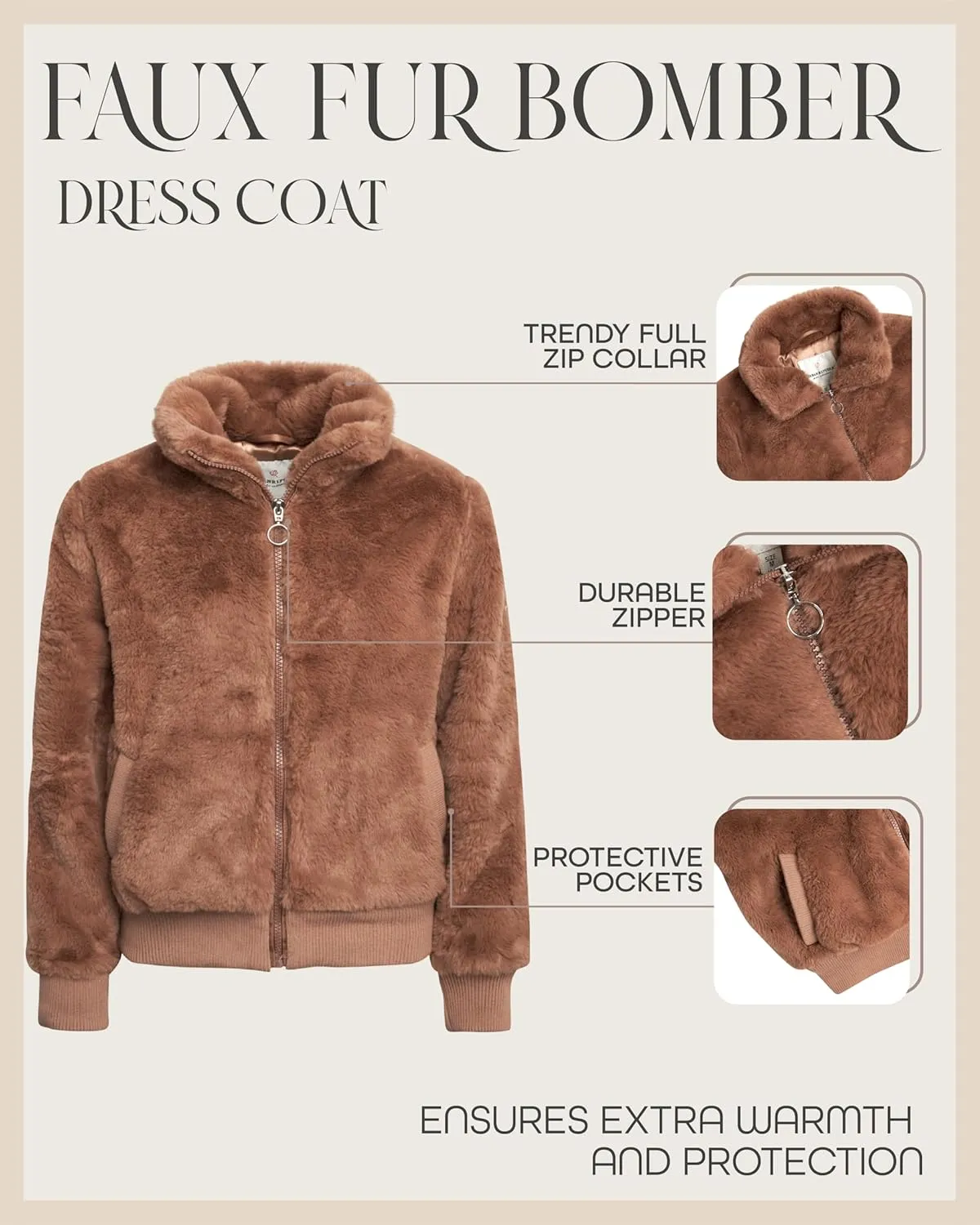 URBAN REPUBLIC Girls' Winter Coat - Zip Up Warm Plush Faux Fur Teddy Dress Coat and Bomber Jacket for Girls (Sizes: 4-16)